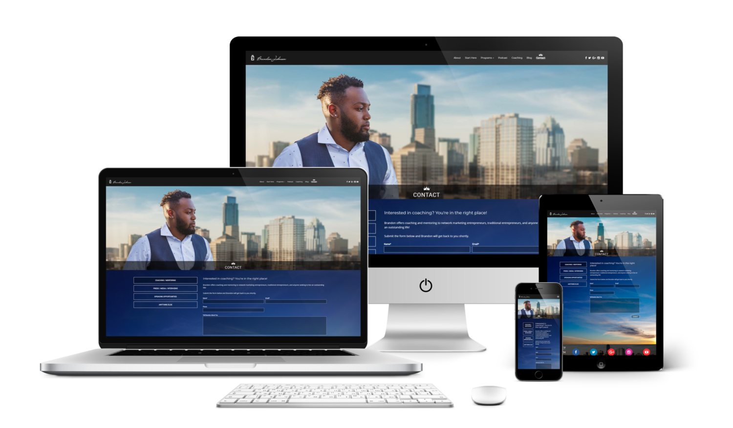 BrandonJohnson.tv - Contact Screens Mockup